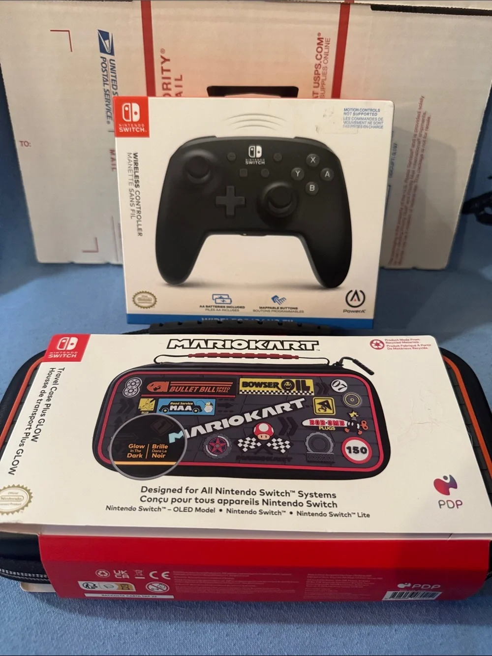 Nintendo Black Wireless Controller with Mario Kart Travel Case